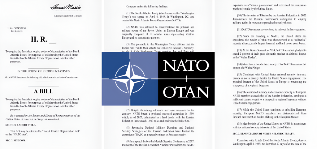 역사적인 폭탄 발언: 2025년 12월 10일, 토머스 매시 하원의원이 미국의 나토 탈퇴 법안을 공식 발의합니다. “신뢰할 수 없는 조직 법안”이 워싱턴을 강타합니다.